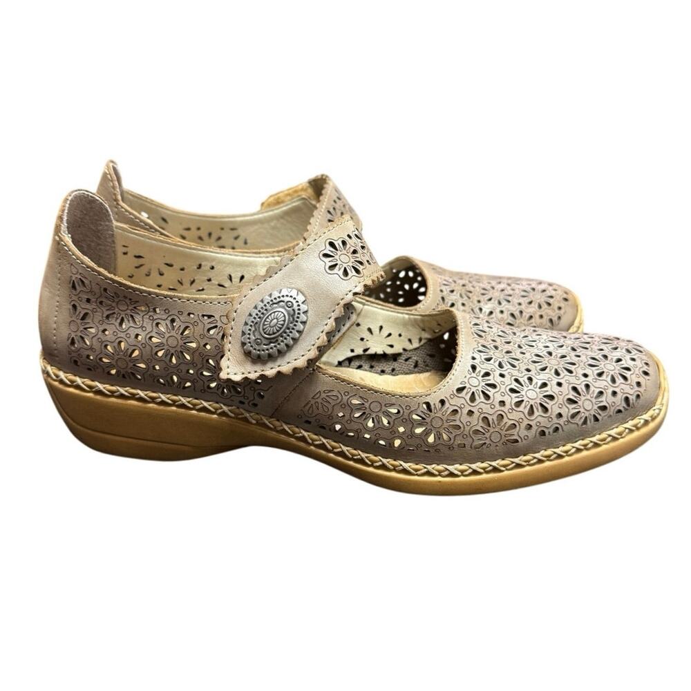 Rieker Women’s Mary Jane Comfort Shoes EU 40 US 9 Taupe Laser Cut Leather